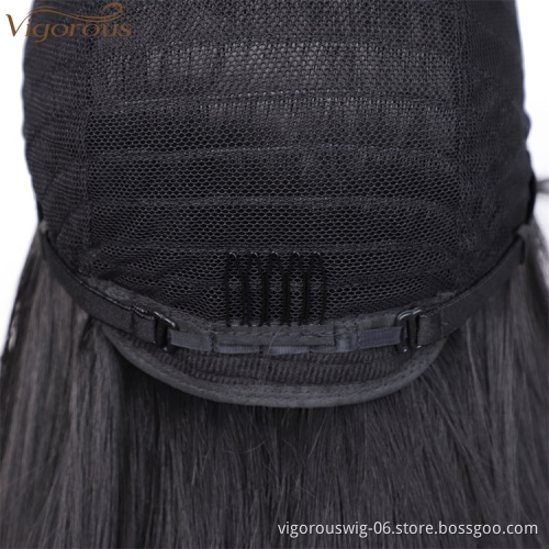 Vigorous Lace Front Good Quality Long Silky Straight Wig With Bangs Synthetic 28 Inch For Black Women Heat Resistant Fiber Wigs